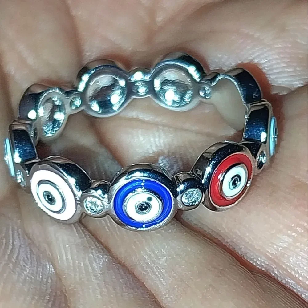 Colorful Evil Eye Ring Sz 7